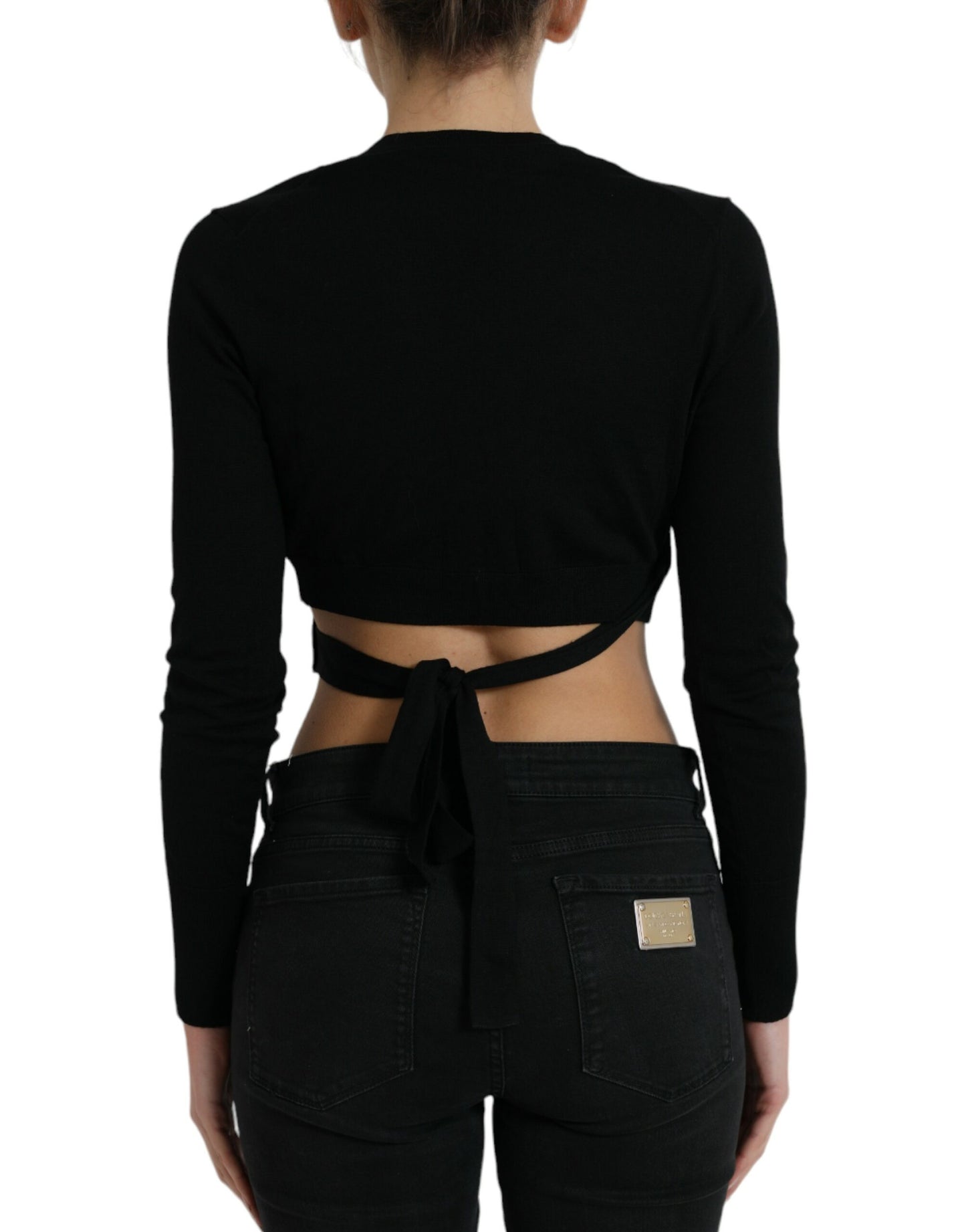 Pull cardigan croisé à col en V en laine noire Dolce &amp; Gabbana