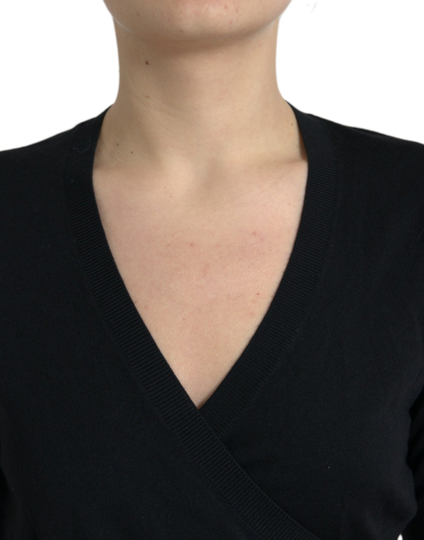 Pull cardigan croisé à col en V en laine noire Dolce &amp; Gabbana