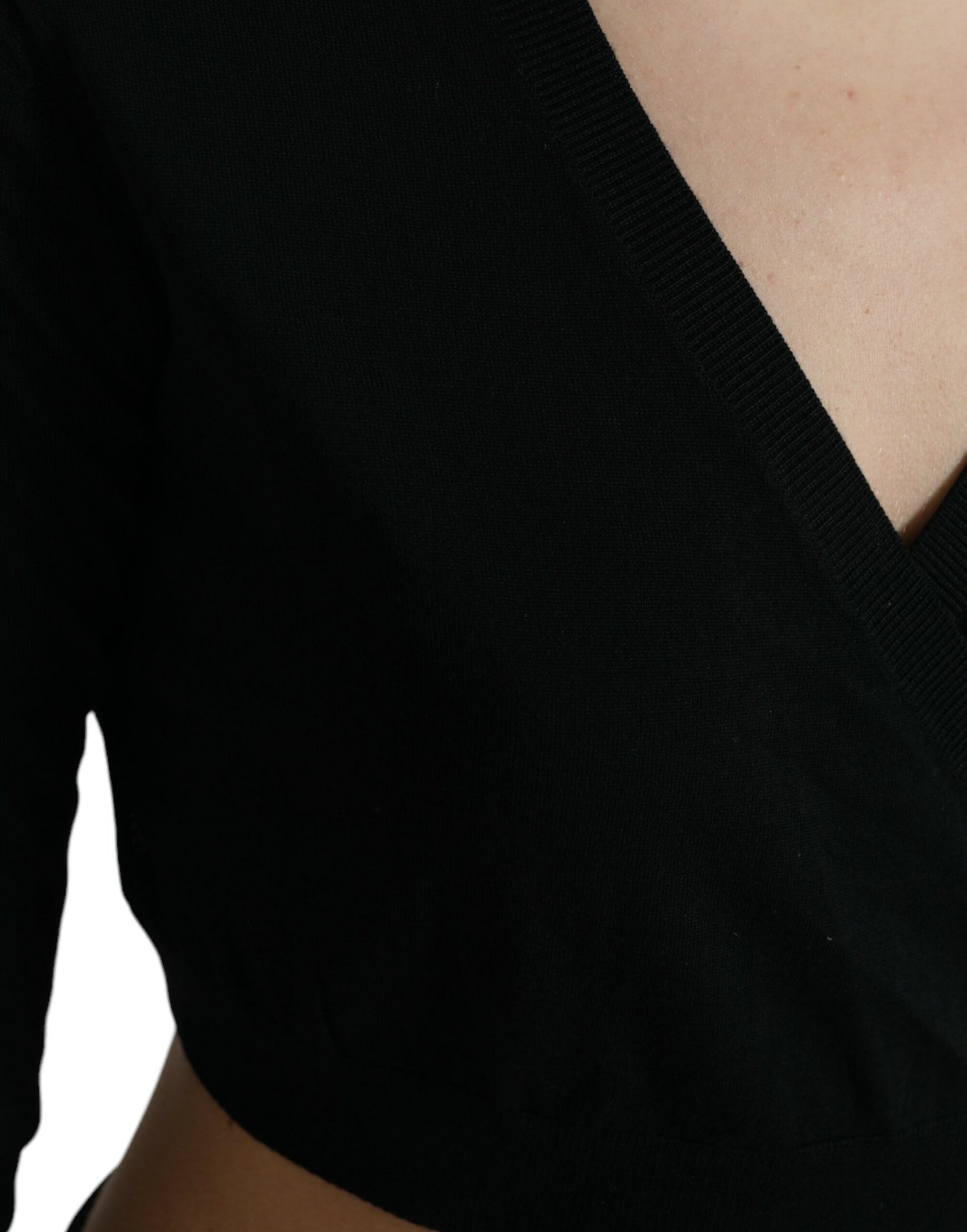 Pull cardigan croisé à col en V en laine noire Dolce &amp; Gabbana