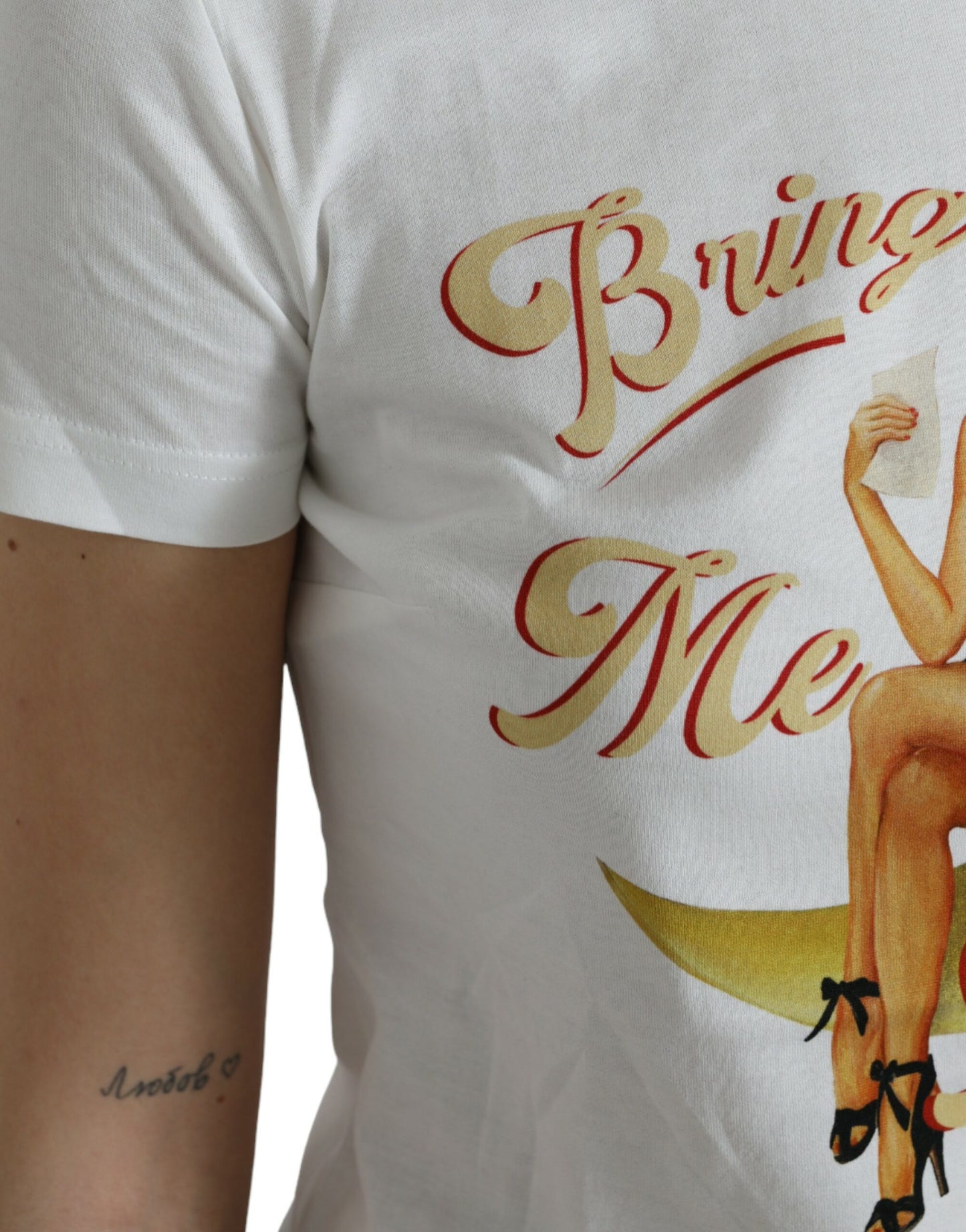 Dolce &amp; Gabbana Weißes T-Shirt-Oberteil „Bring Me To The Moon“
