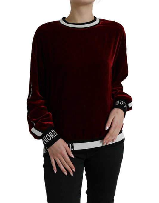 Pull col rond en velours bordeaux Dolce &amp; Gabbana
