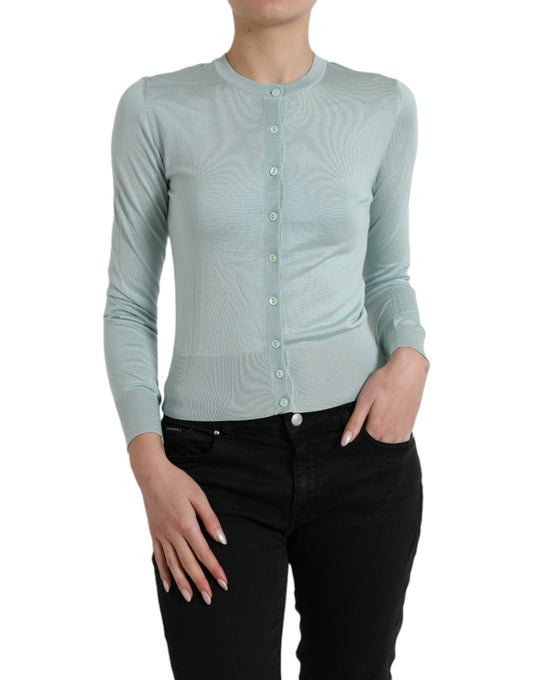 Pull cardigan à col rond en soie bleu clair Dolce &amp; Gabbana