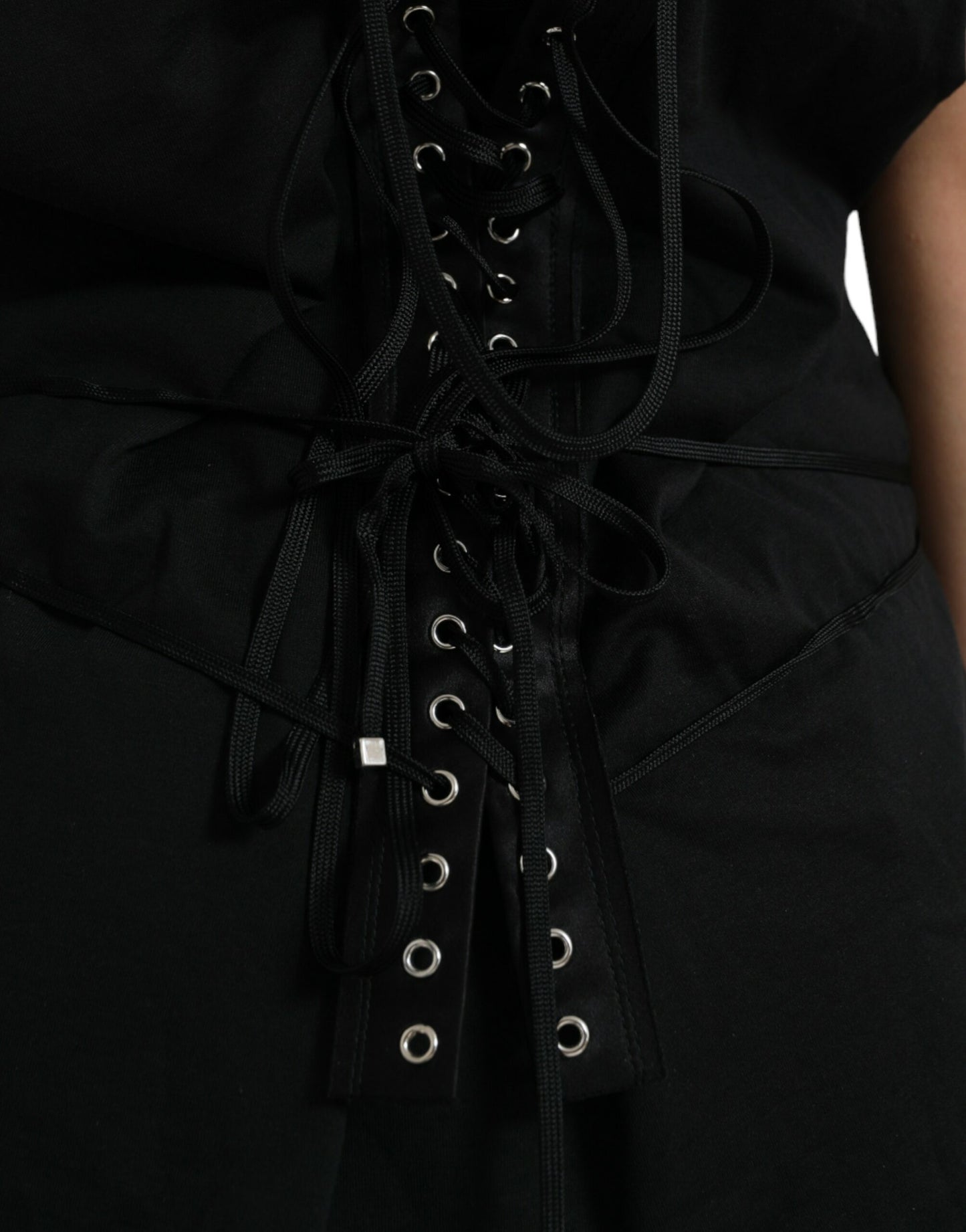 Débardeur col rond à lacets en coton noir Dolce &amp; Gabbana