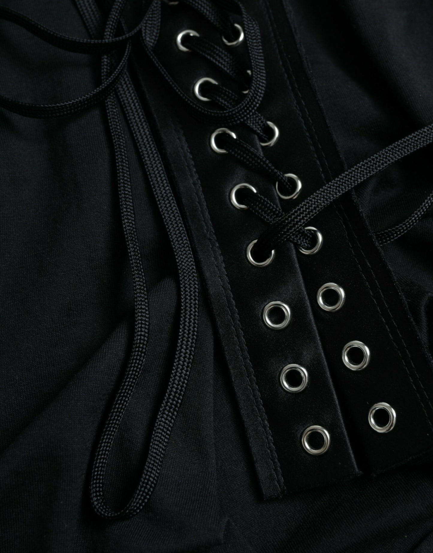 Débardeur col rond à lacets en coton noir Dolce &amp; Gabbana