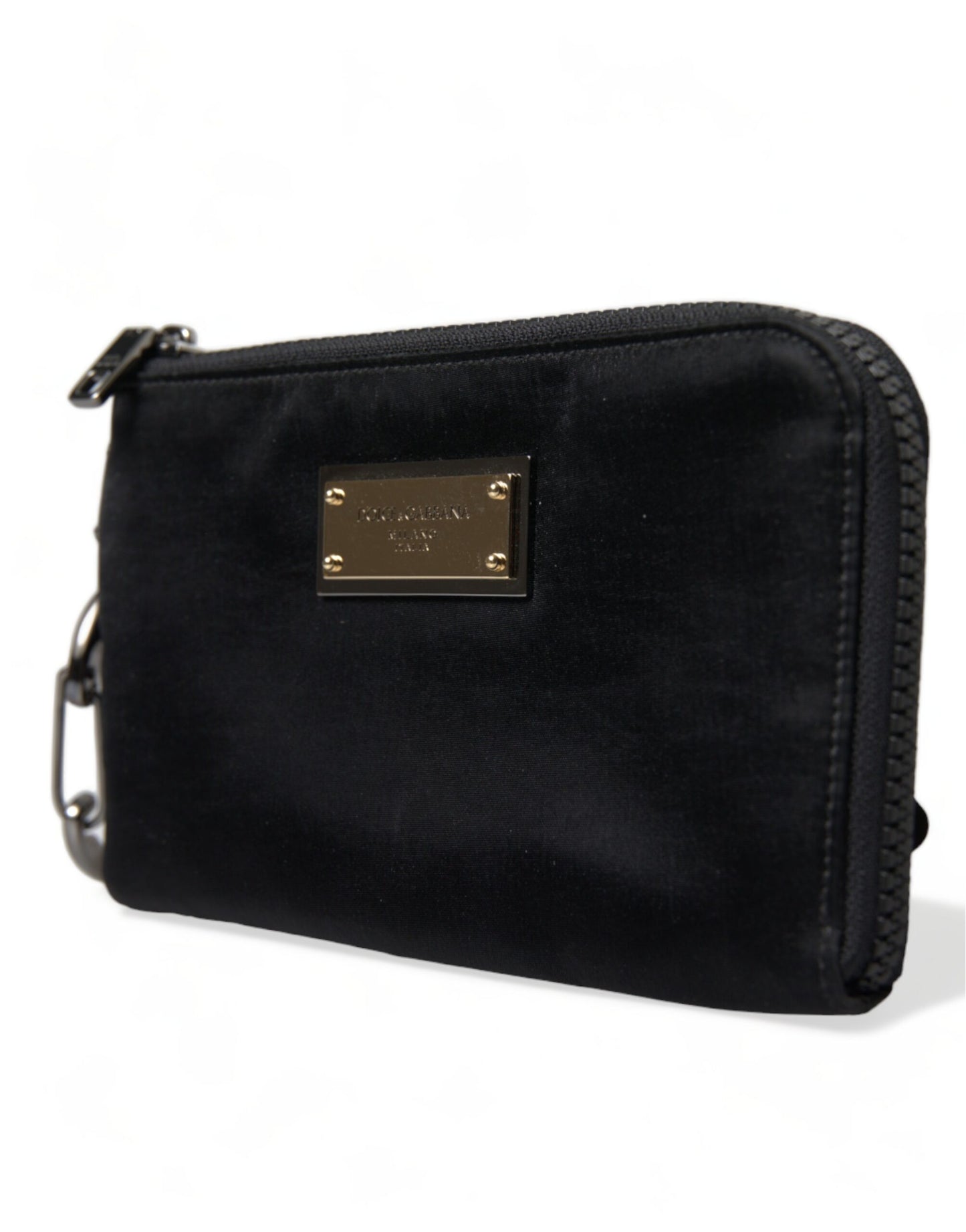 Pochette porte-clés Dolce &amp; Gabbana en nylon noir avec logo