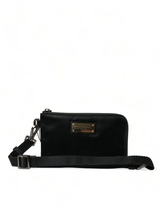 Pochette porte-clés Dolce &amp; Gabbana en nylon noir avec logo