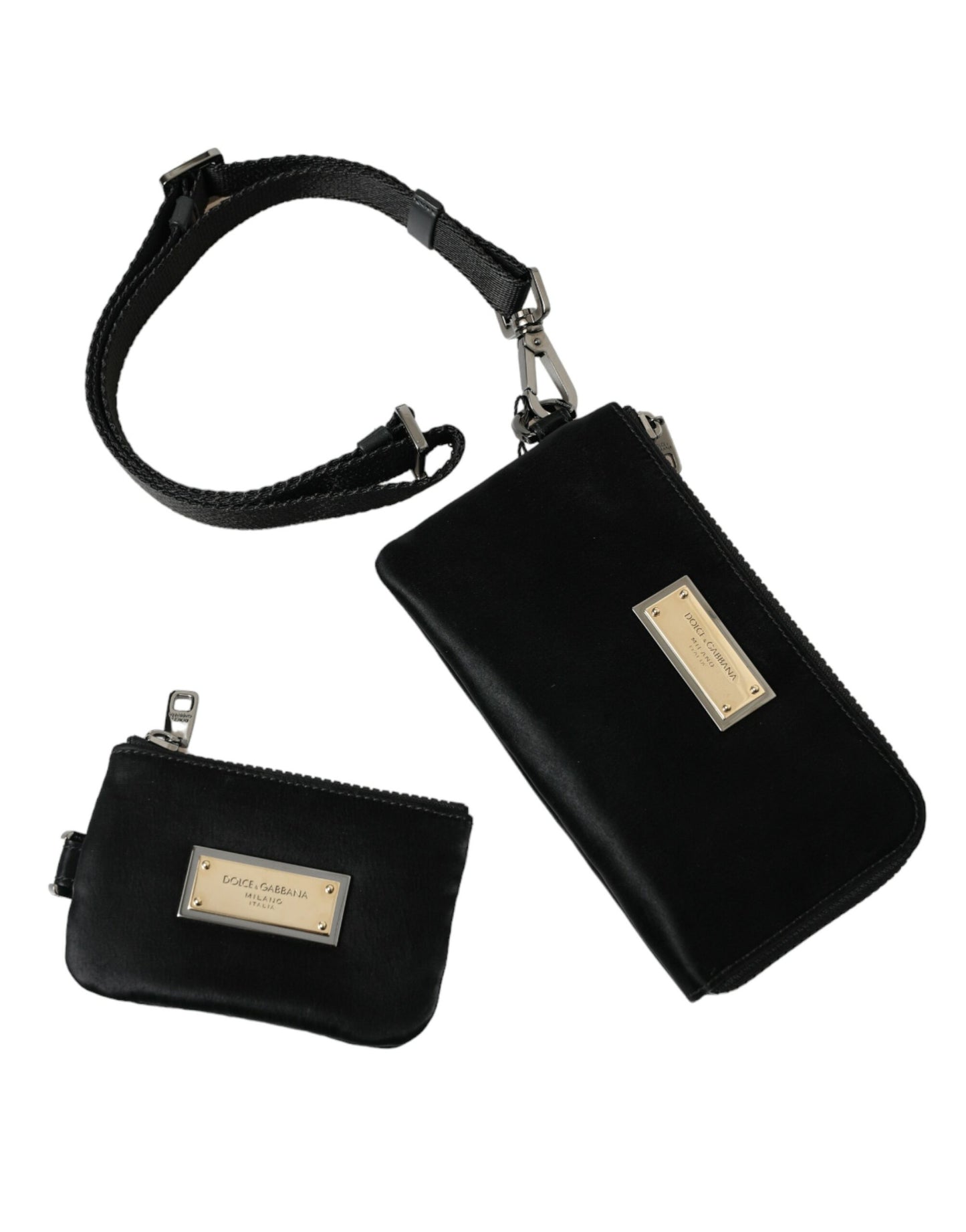Pochette porte-clés Dolce &amp; Gabbana en nylon noir avec logo
