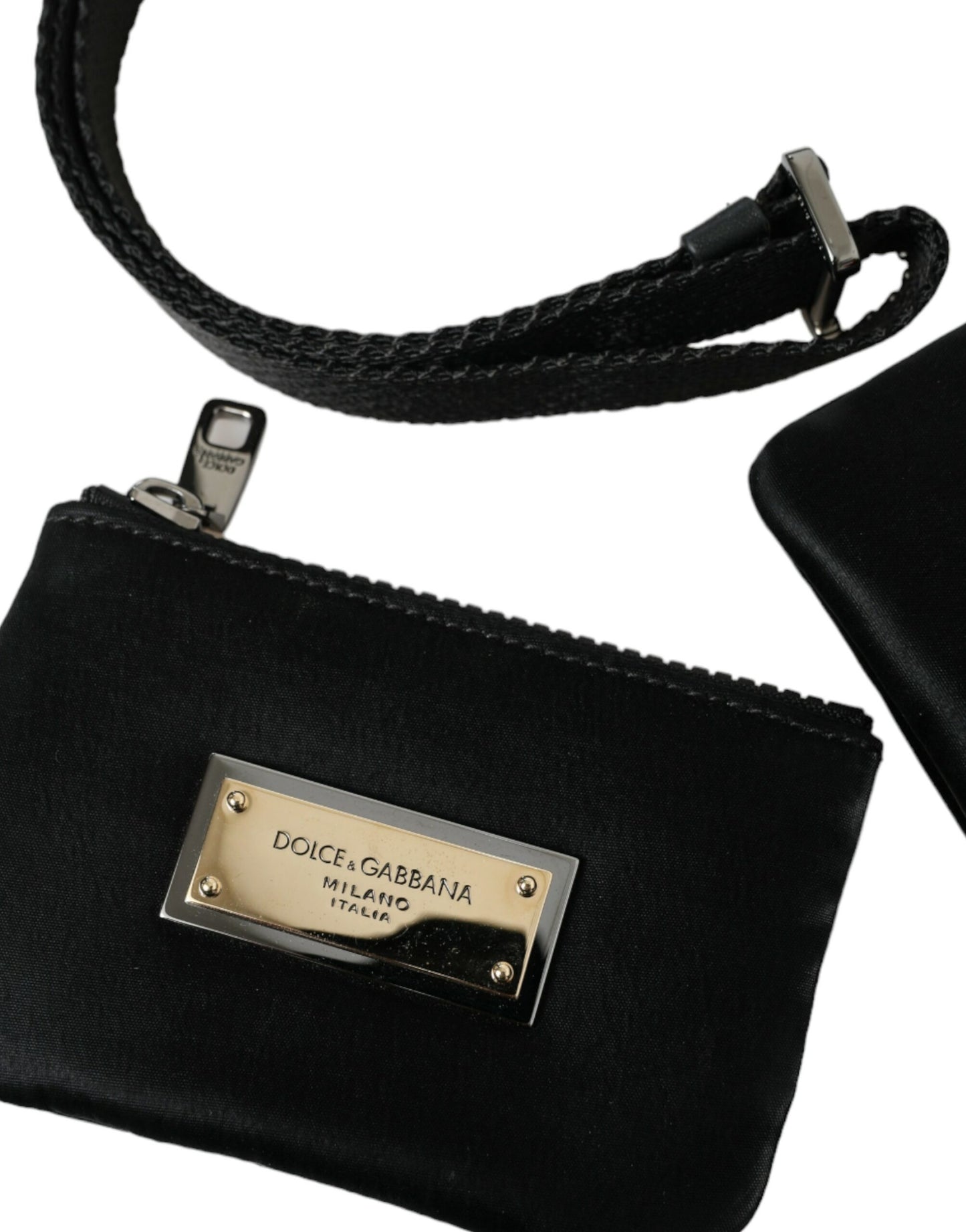 Pochette porte-clés Dolce &amp; Gabbana en nylon noir avec logo