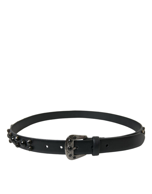 Ceinture Dolce &amp; Gabbana en cuir noir orné avec boucle gravée
