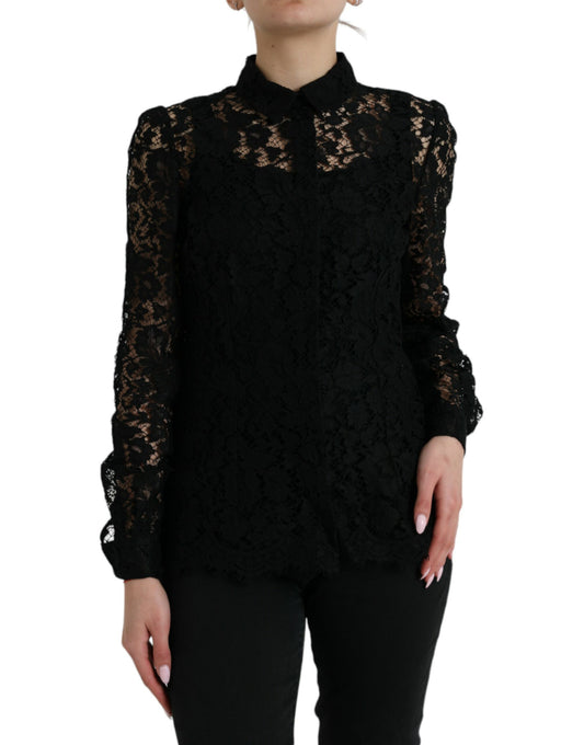 Chemisier à manches longues en dentelle florale noire Dolce &amp; Gabbana