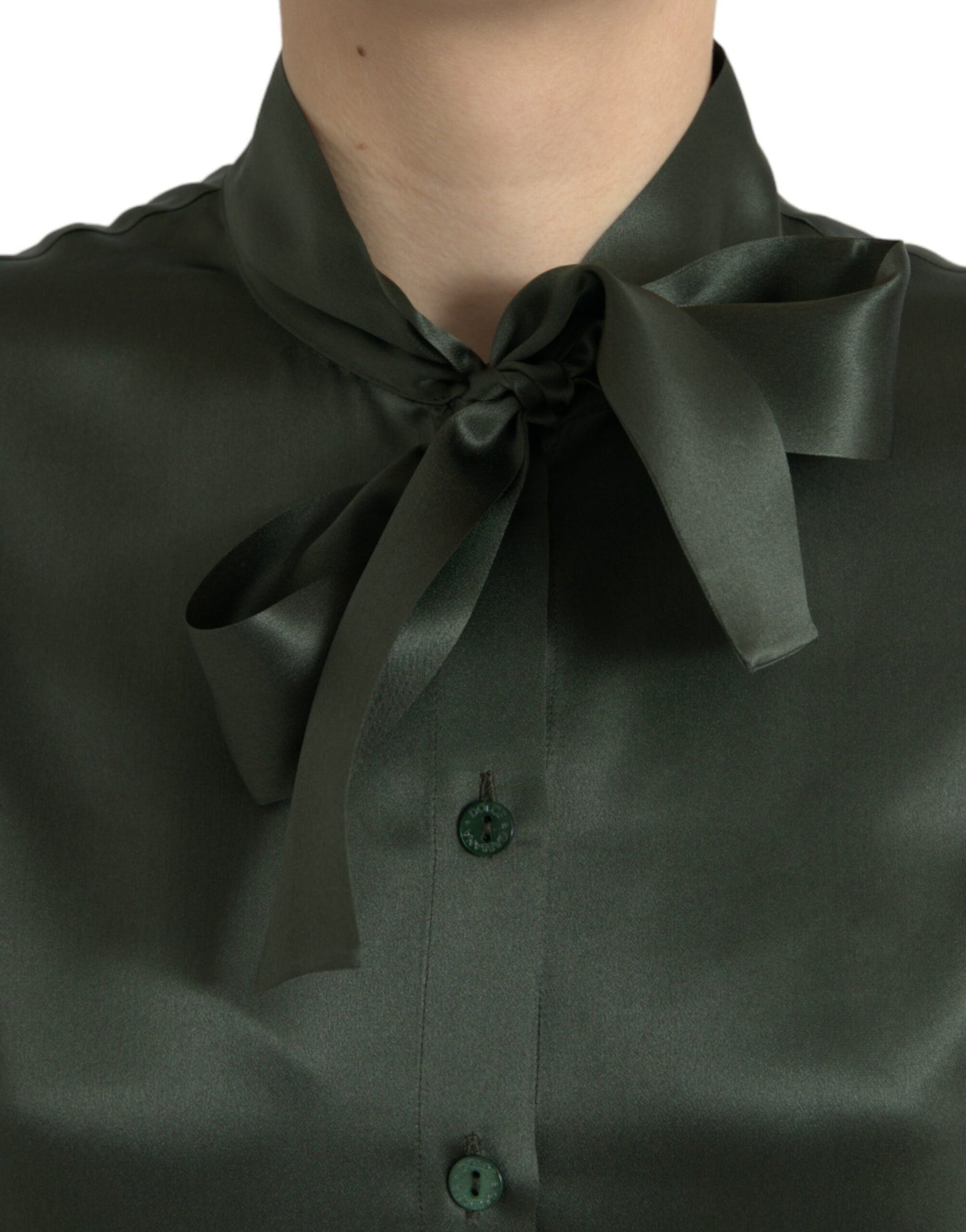 Dolce &amp; Gabbana – Graues Blusenoberteil mit langen Ärmeln und Ascot-Kragen