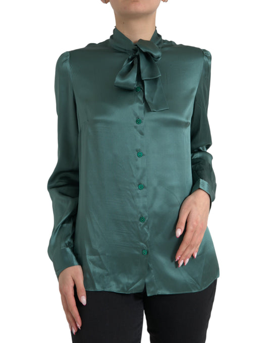 Chemisier à col lavallière en soie vert foncé Dolce &amp; Gabbana