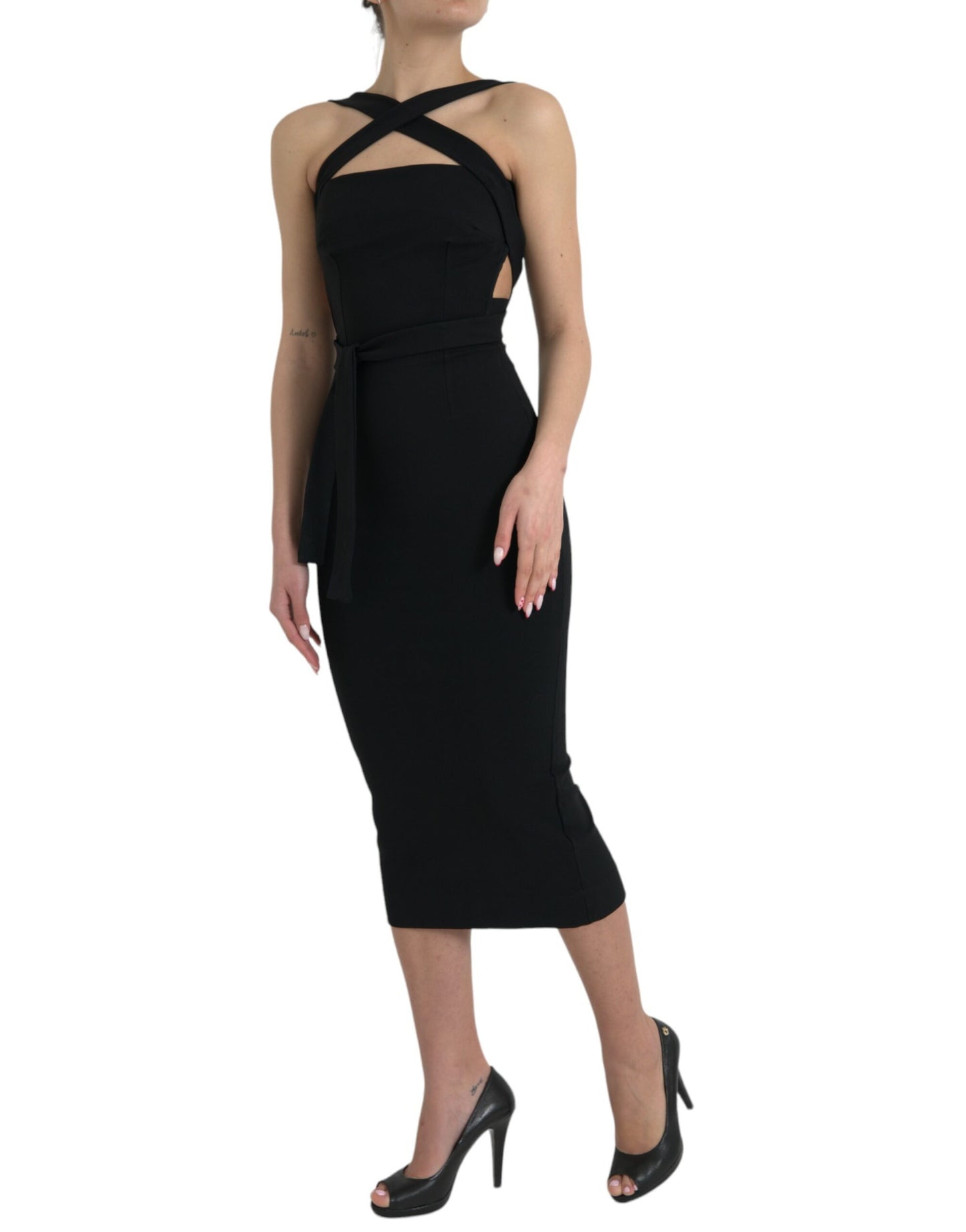 Robe mi-longue noire fourreau dos nu sans manches Dolce &amp; Gabbana