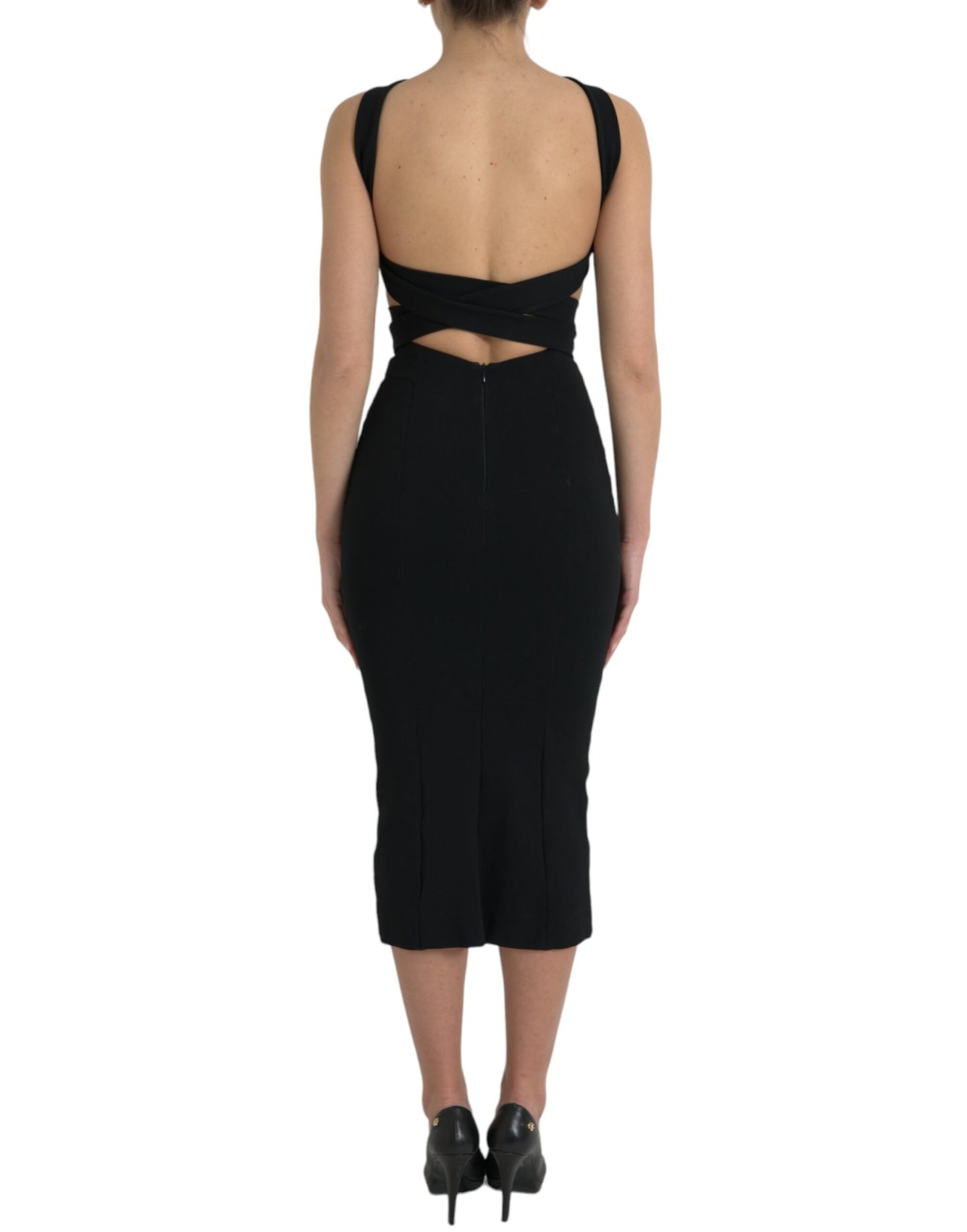 Robe mi-longue noire fourreau dos nu sans manches Dolce &amp; Gabbana
