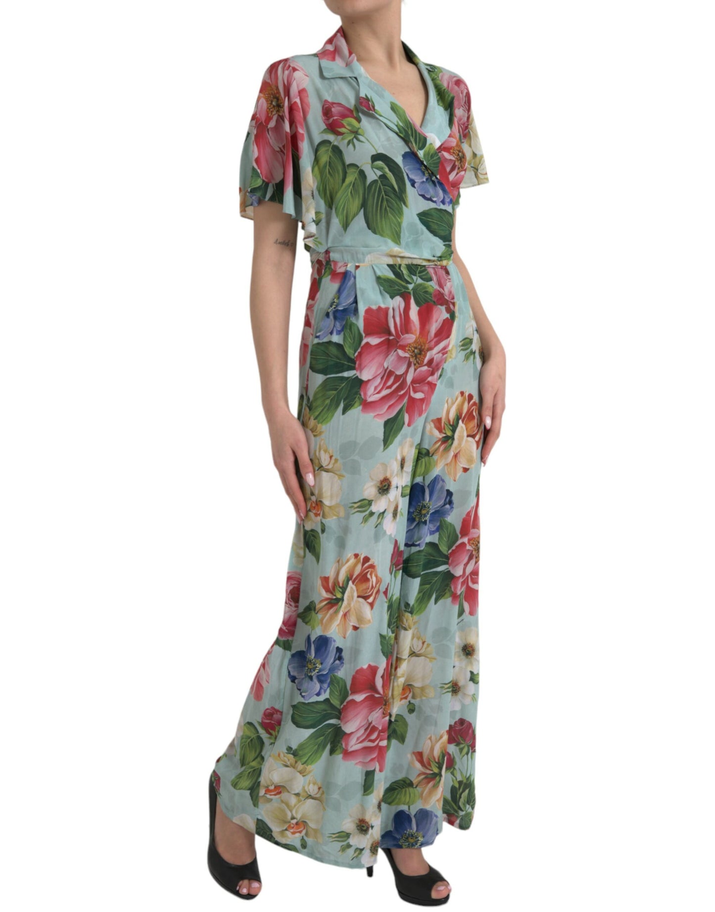 Robe-combinaison portefeuille à jambe large et motif floral bleu Dolce &amp; Gabbana