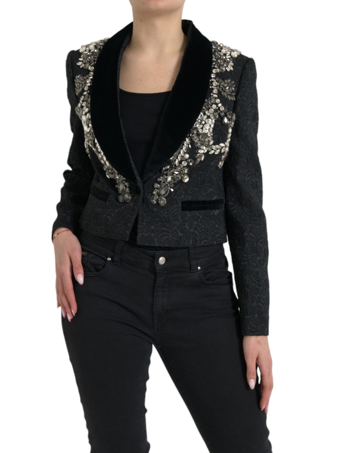Dolce &amp; Gabbana - Veste pardessus noire ornée de cristaux