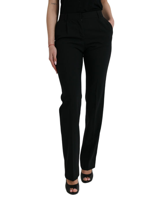 Pantalon fuselé taille moyenne en laine noire Dolce &amp; Gabbana