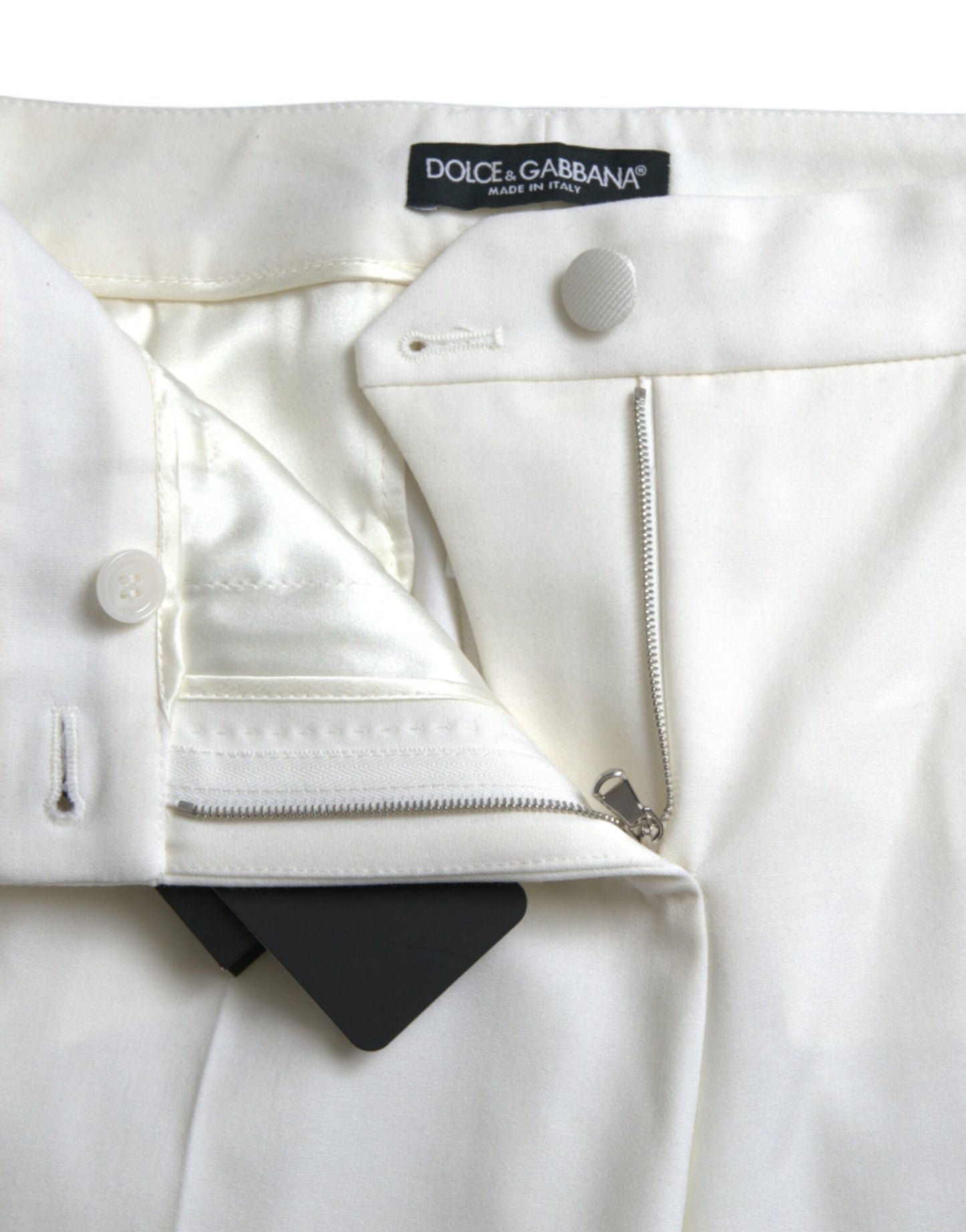 Dolce &amp; Gabbana – Weiße, schmal zulaufende Wollhose mit mittlerer Taille