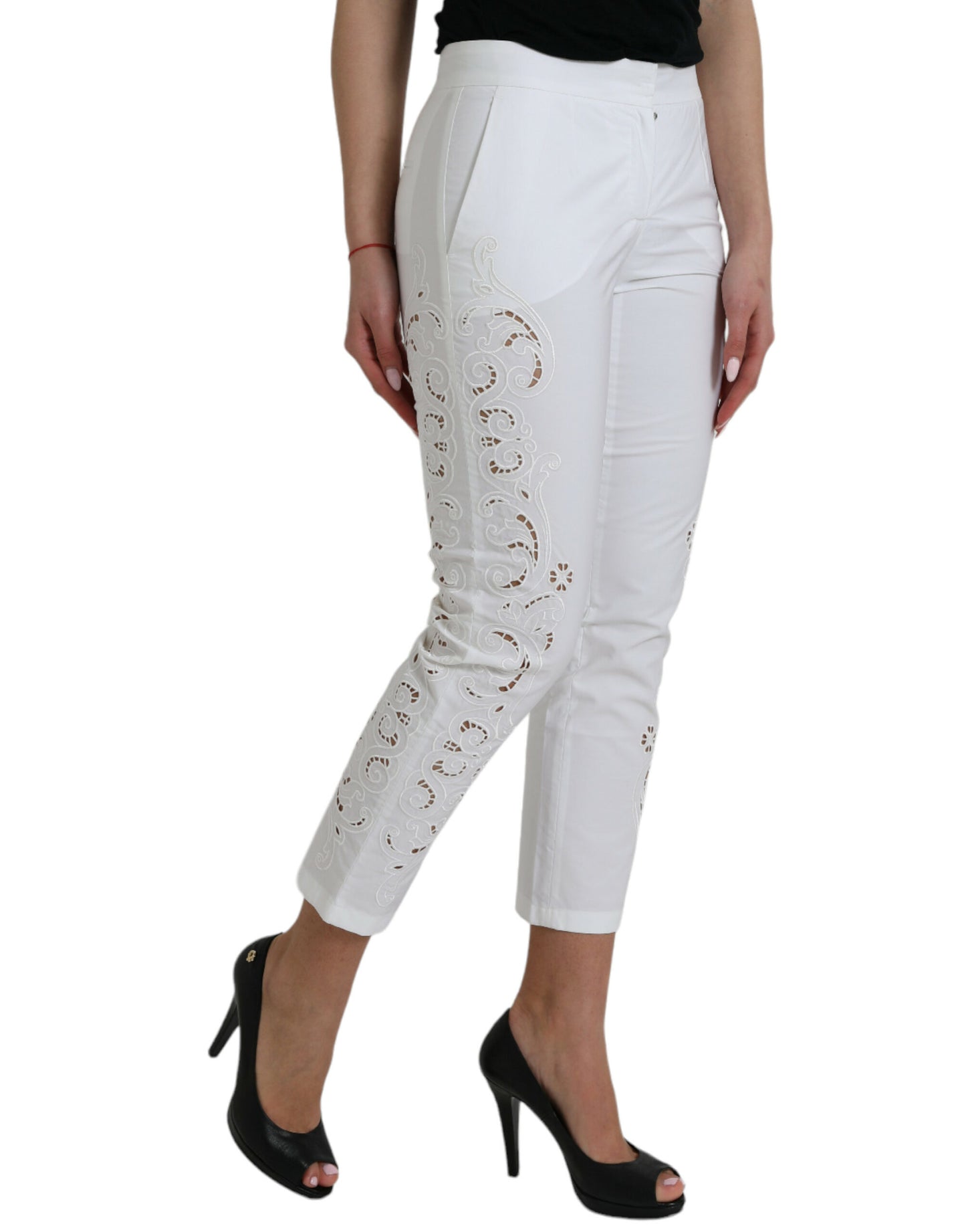 Pantalon court taille moyenne en coton blanc découpé Dolce &amp; Gabbana