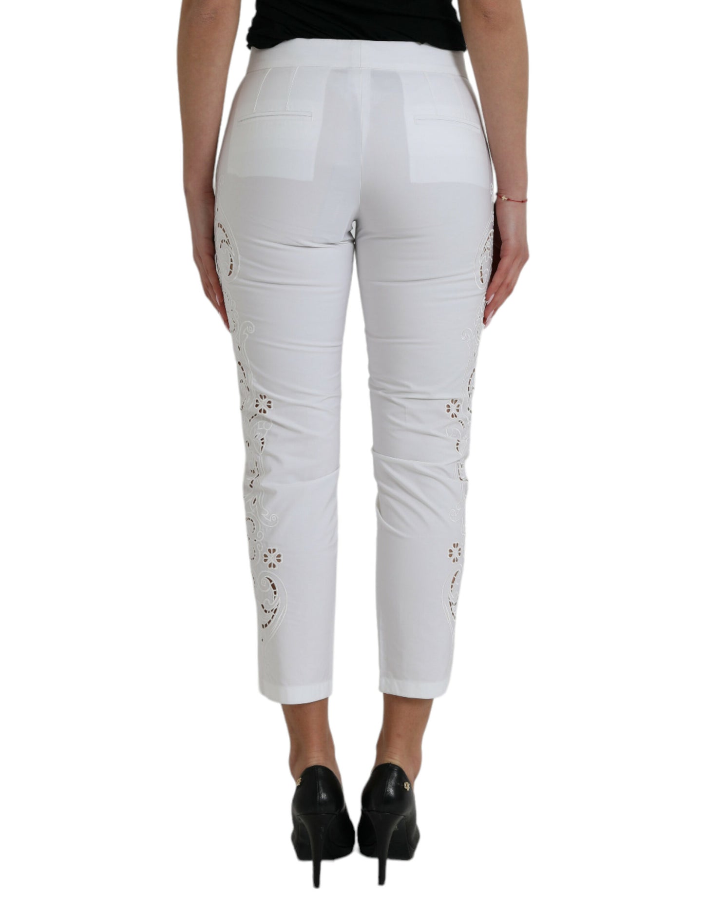 Pantalon court taille moyenne en coton blanc découpé Dolce &amp; Gabbana