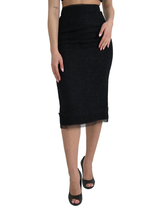 Jupe crayon mi-longue taille haute en laine noire Dolce &amp; Gabbana