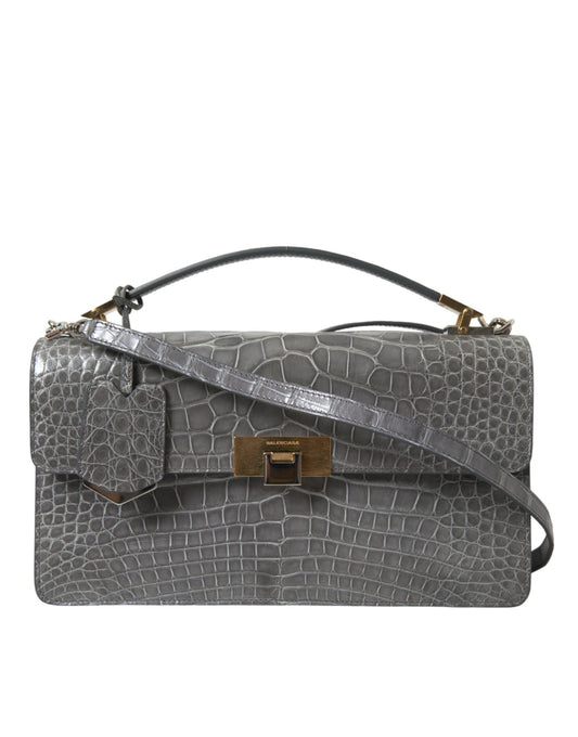 Sac à main Balenciaga en cuir exotique gris de taille moyenne