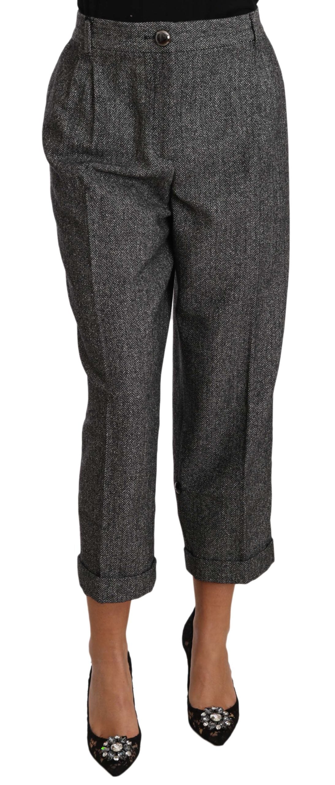 Pantalon court plissé en laine grise Dolce &amp; Gabbana