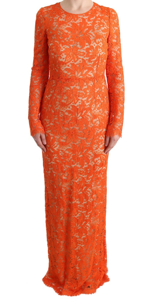 Robe fourreau longue à broderies florales orange Dolce &amp; Gabbana