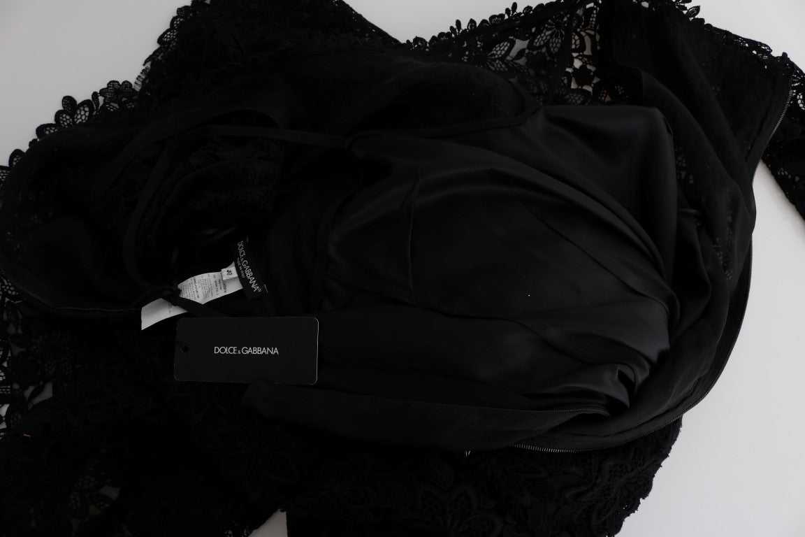 Dolce &amp; Gabbana – Langes Etuikleid mit Blumenstickerei in Schwarz