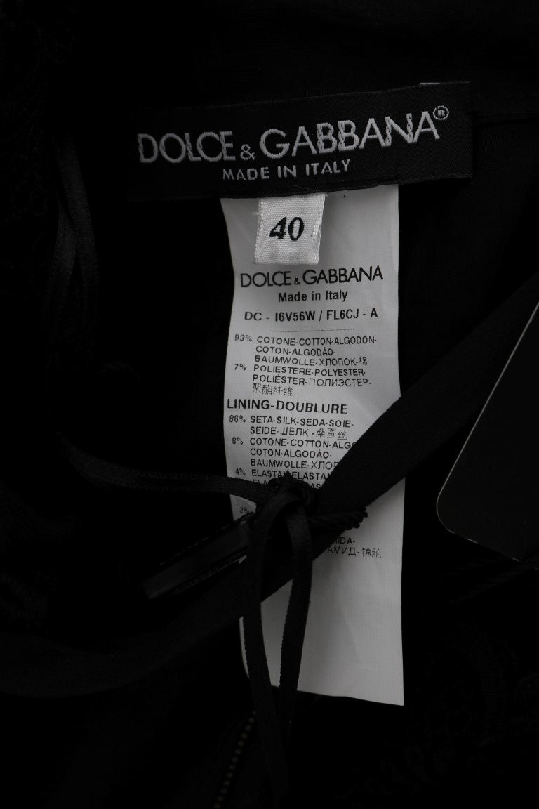 Dolce &amp; Gabbana – Langes Etuikleid mit Blumenstickerei in Schwarz