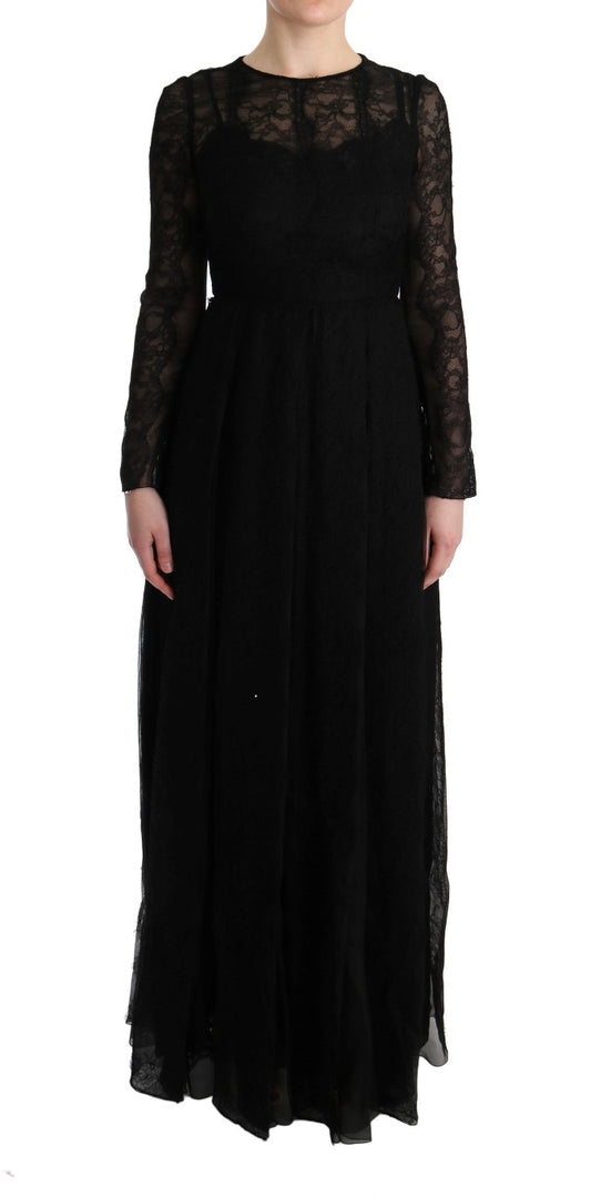 Robe fourreau en soie et dentelle florale noire Dolce &amp; Gabbana
