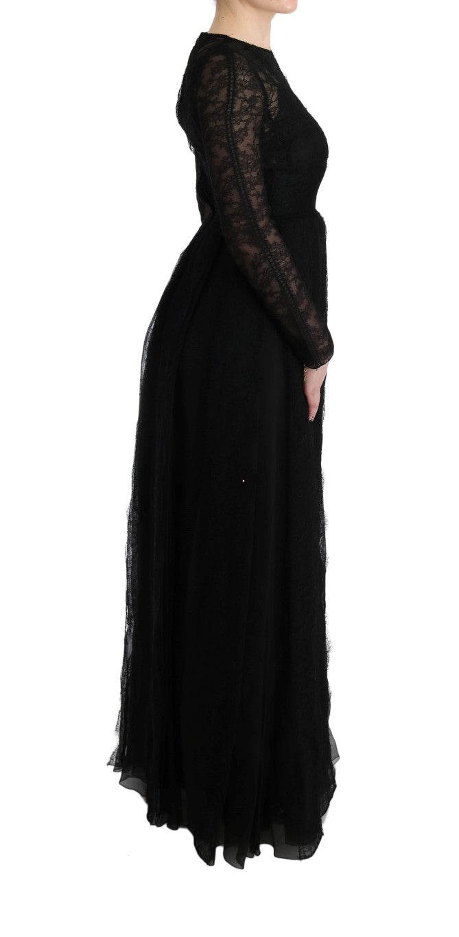 Robe fourreau en soie et dentelle florale noire Dolce &amp; Gabbana