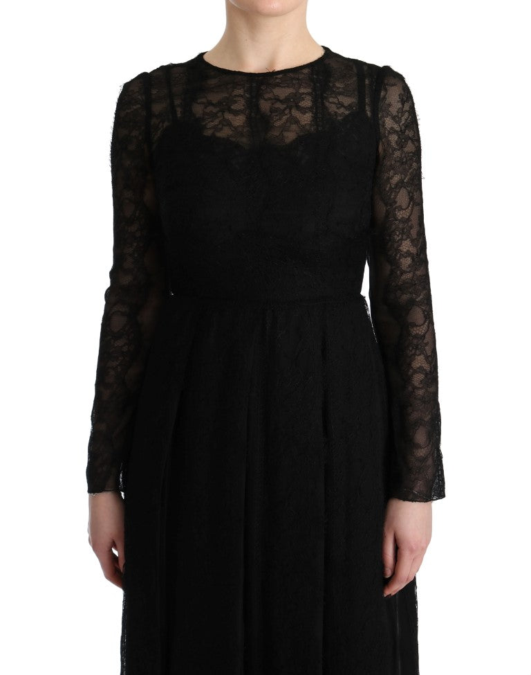 Robe fourreau en soie et dentelle florale noire Dolce &amp; Gabbana