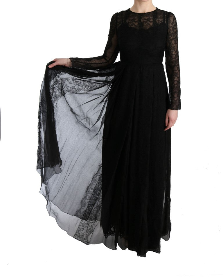 Robe fourreau en soie et dentelle florale noire Dolce &amp; Gabbana