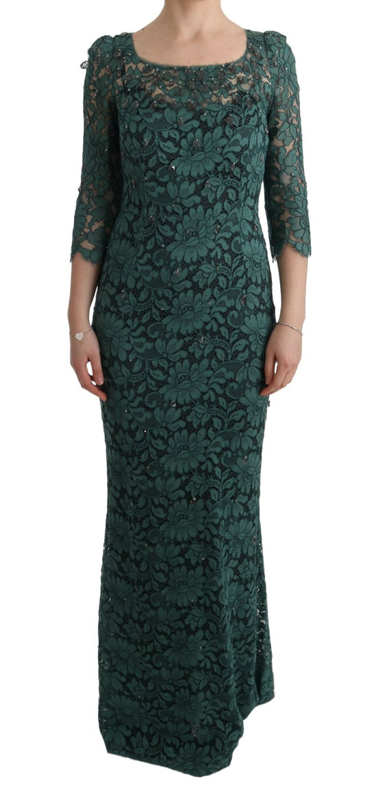 Robe fourreau verte à broderies florales et cristaux Dolce &amp; Gabbana