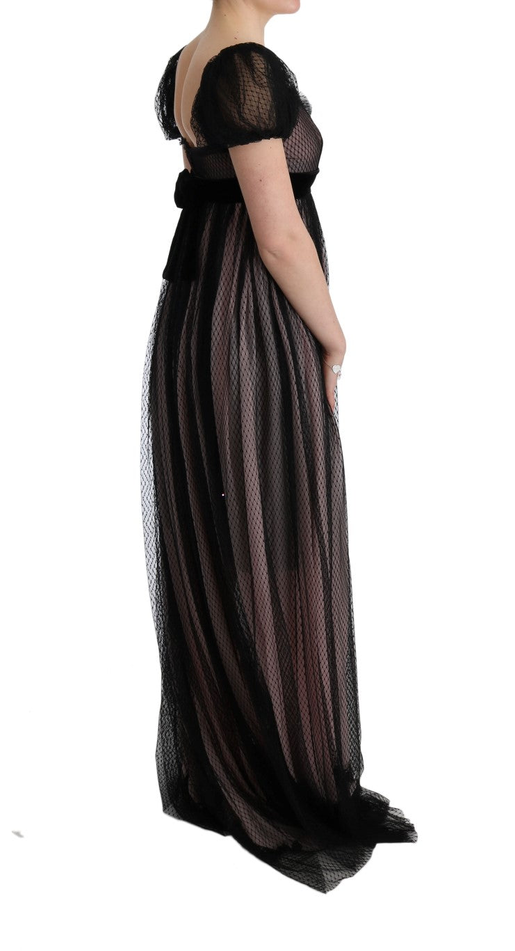 Robe longue droite en soie noire et rose Dolce &amp; Gabbana