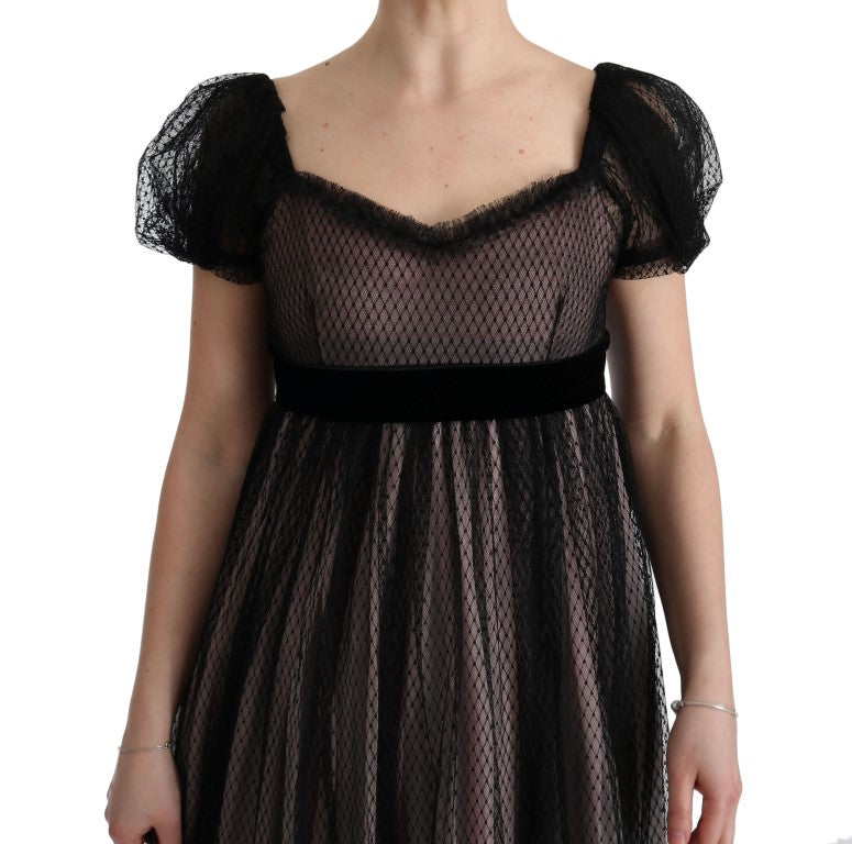 Robe longue droite en soie noire et rose Dolce &amp; Gabbana