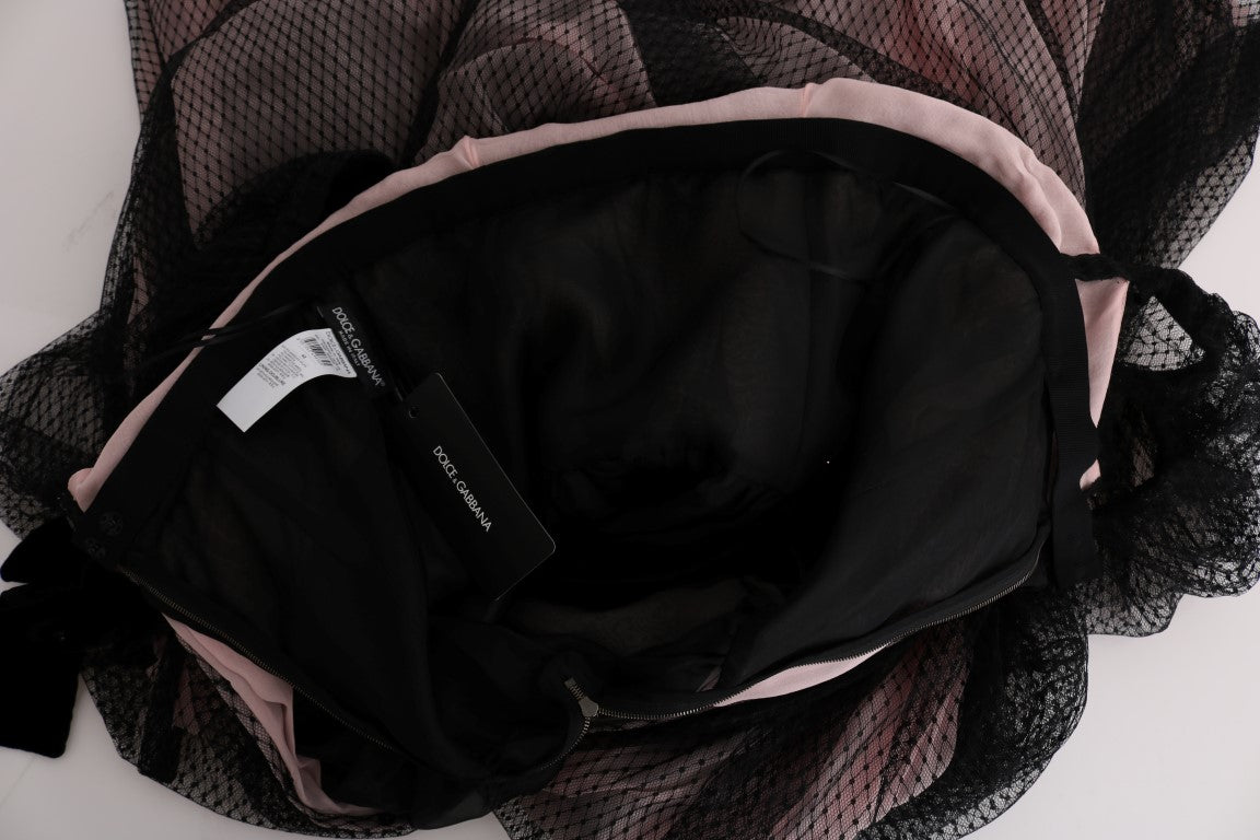 Robe longue droite en soie noire et rose Dolce &amp; Gabbana