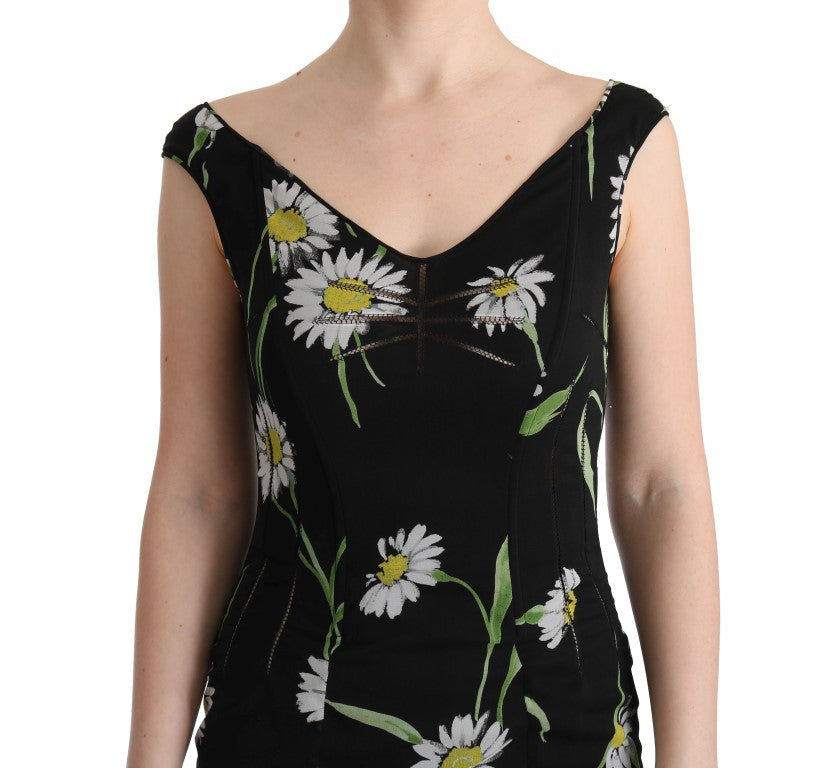 Dolce &amp; Gabbana Etuikleid aus Stretch-Seide mit Sonnenblumenmuster