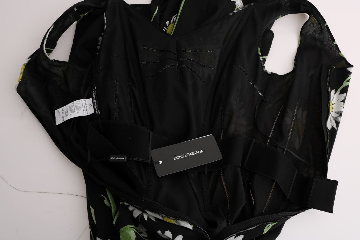 Dolce &amp; Gabbana Etuikleid aus Stretch-Seide mit Sonnenblumenmuster