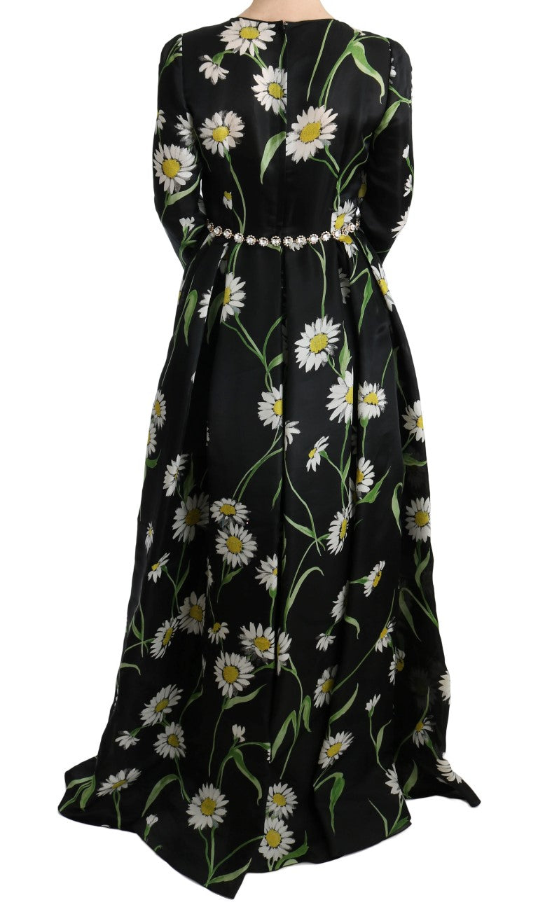 Robe longue en soie multicolore à imprimé tournesol Dolce &amp; Gabbana