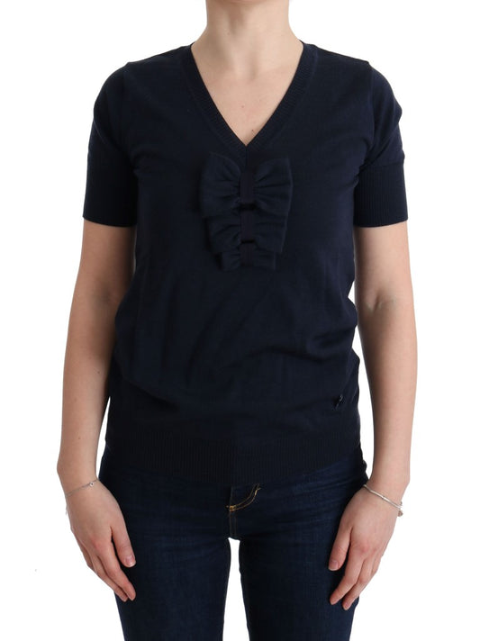 MARGHI LO' Haut chemisier bleu 100% laine