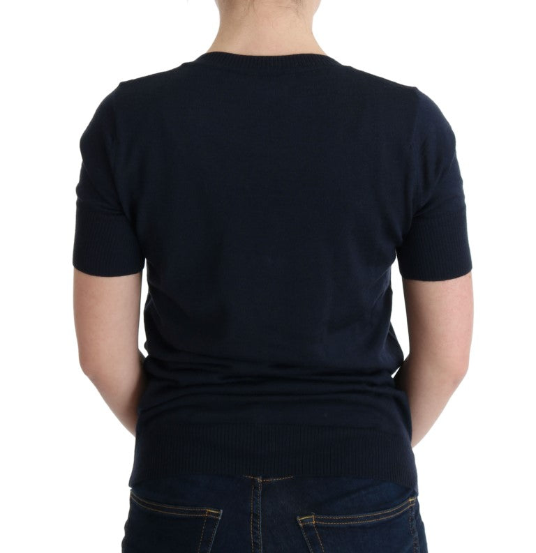 MARGHI LO' Haut chemisier bleu 100% laine