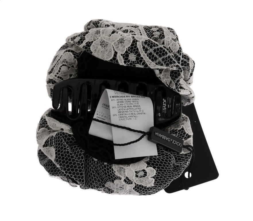 Pince à cheveux Dolce &amp; Gabbana en dentelle florale noire et blanche avec cristaux