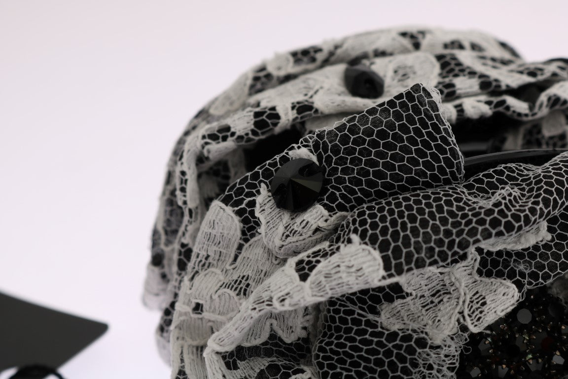 Pince à cheveux Dolce &amp; Gabbana en dentelle florale noire et blanche avec cristaux