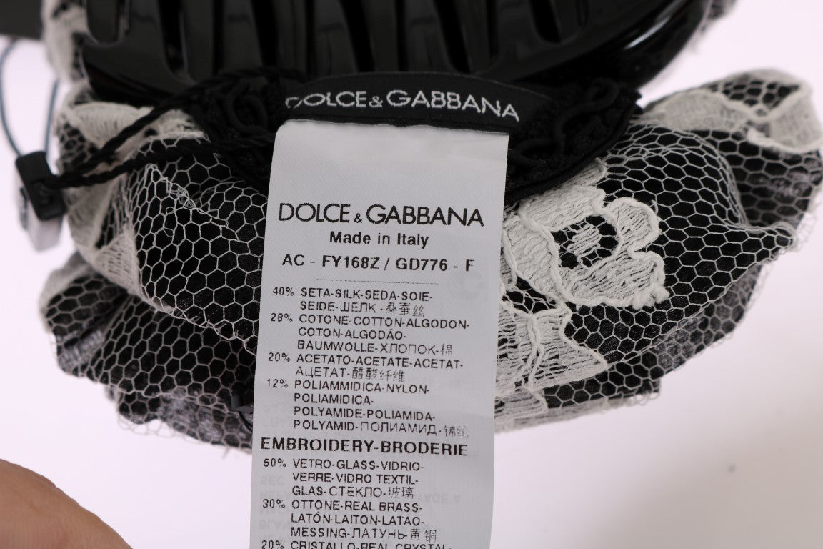 Pince à cheveux Dolce &amp; Gabbana en dentelle florale noire et blanche avec cristaux