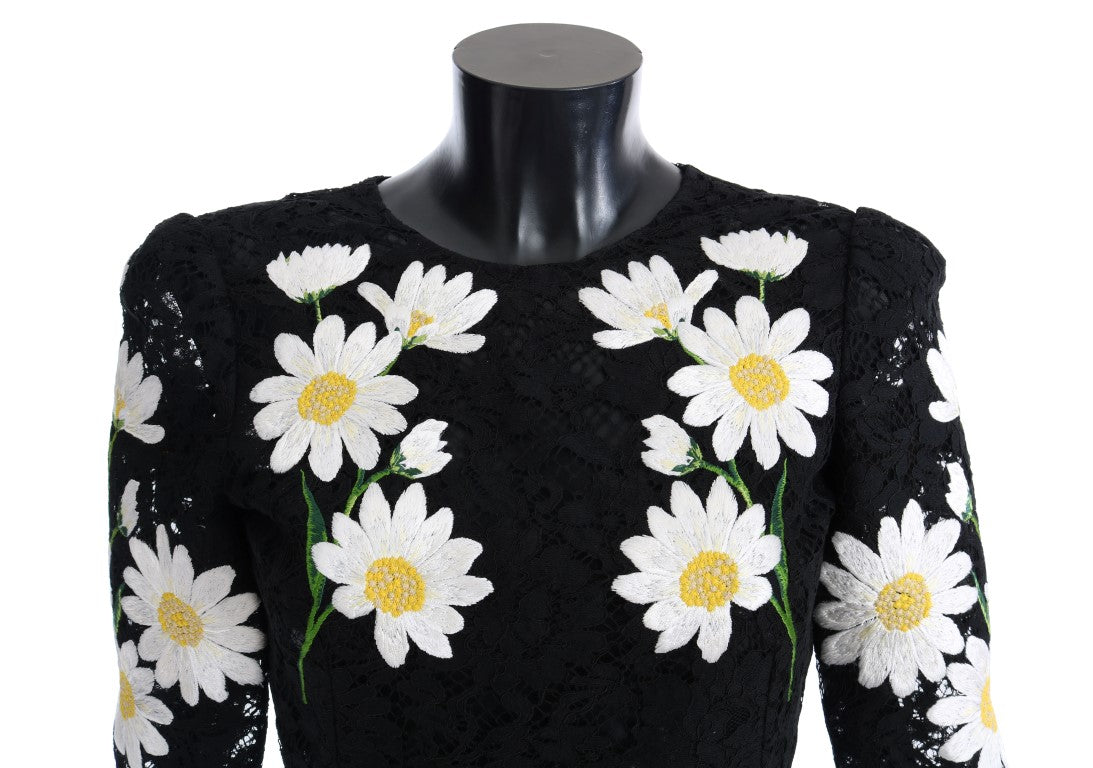 Robe Sicile en dentelle florale noire à motif camomille Dolce &amp; Gabbana