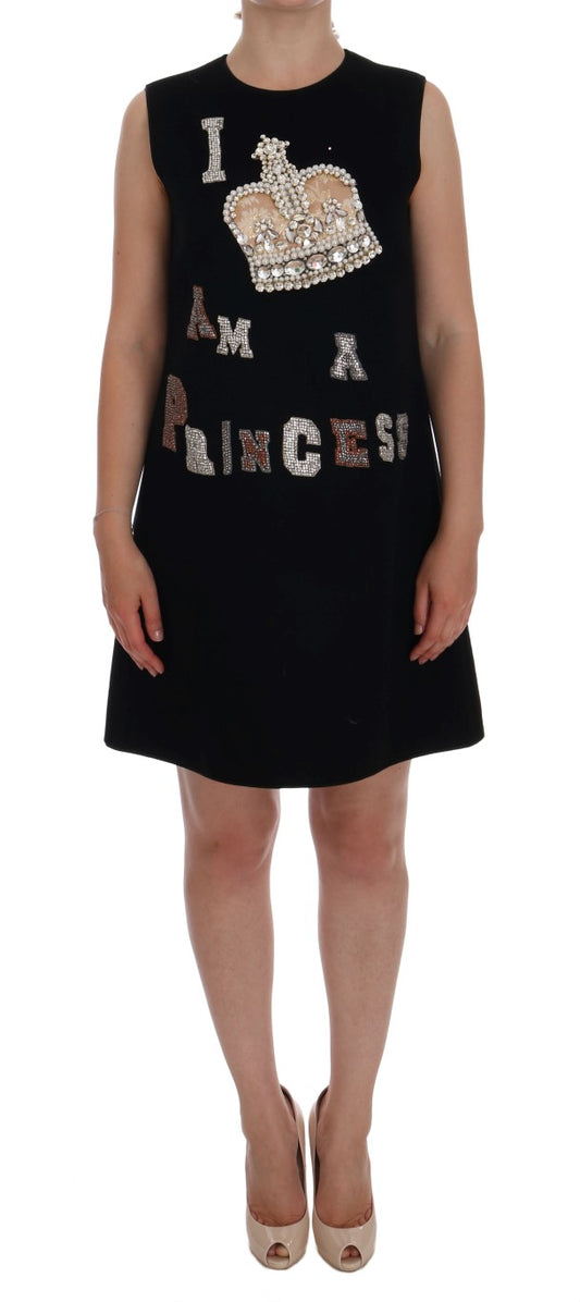 Robe droite noire en cristal Dolce &amp; Gabbana I AM A PRINCESS