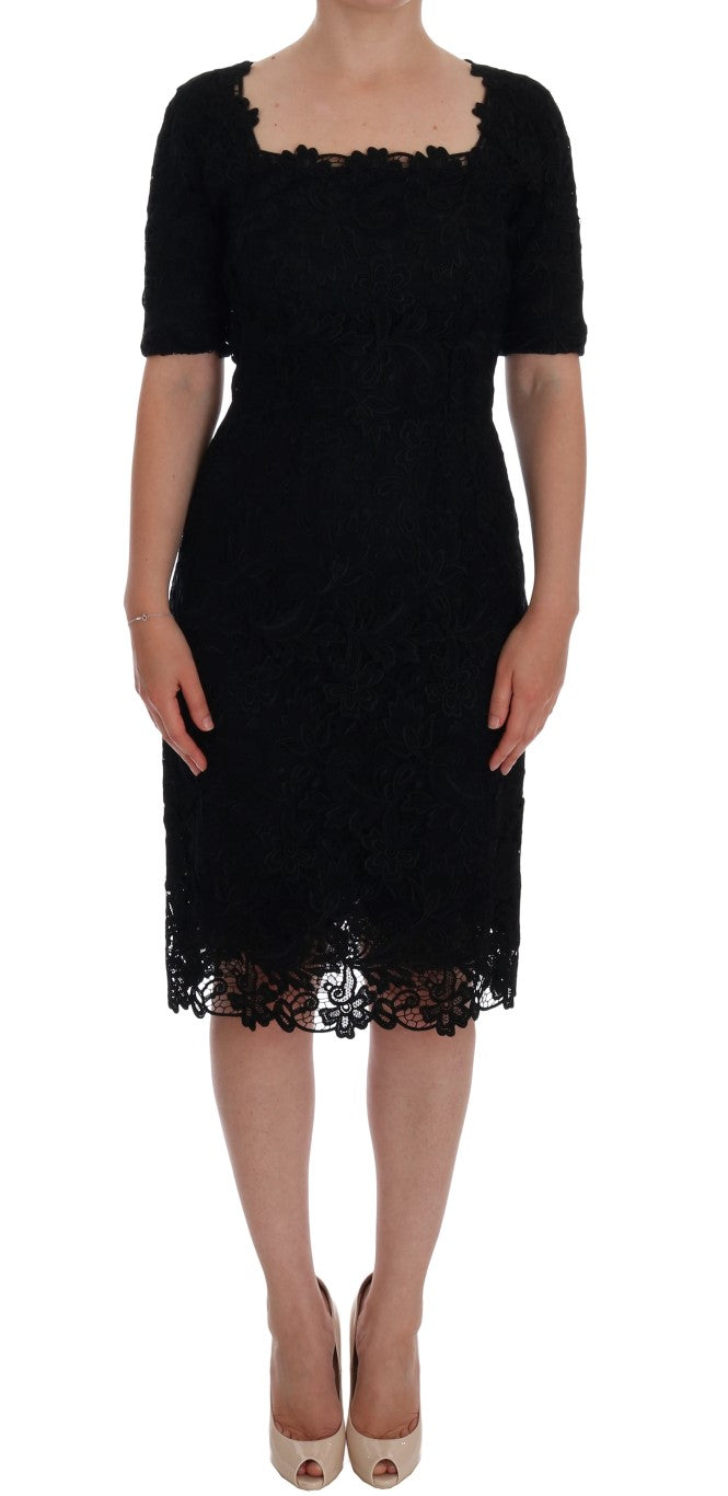 Dolce &amp; Gabbana – Schwarzes Etuikleid mit Blumenstickerei