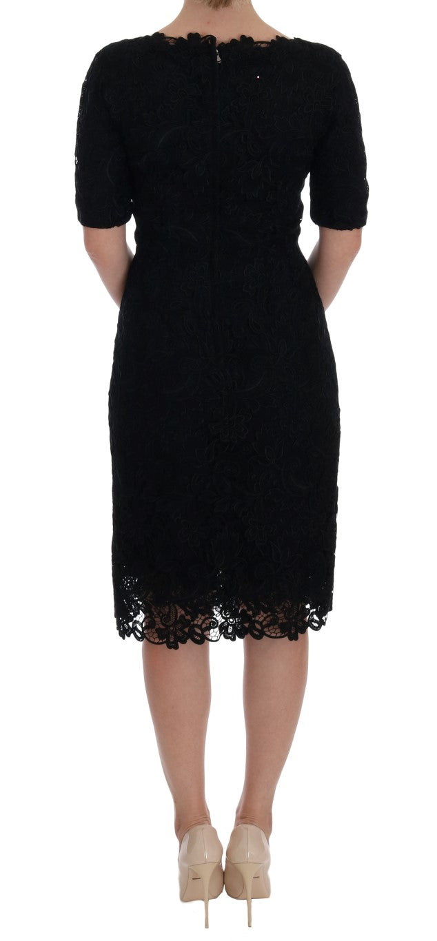 Dolce &amp; Gabbana – Schwarzes Etuikleid mit Blumenstickerei